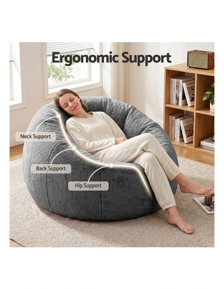 Artiss Large Round Faux Fur Bean Bag Chair Cover No Filler Washable Grey image 7