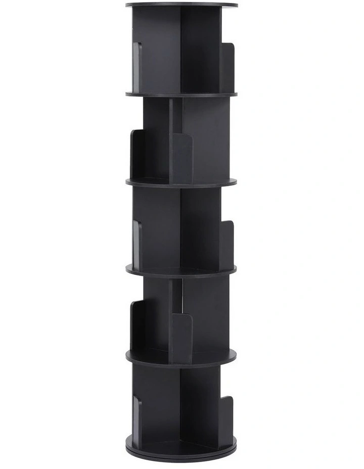 Artiss 5 Tiers Bookshelf Swivel Bookcase Display Shelves Stand Round Black image 1