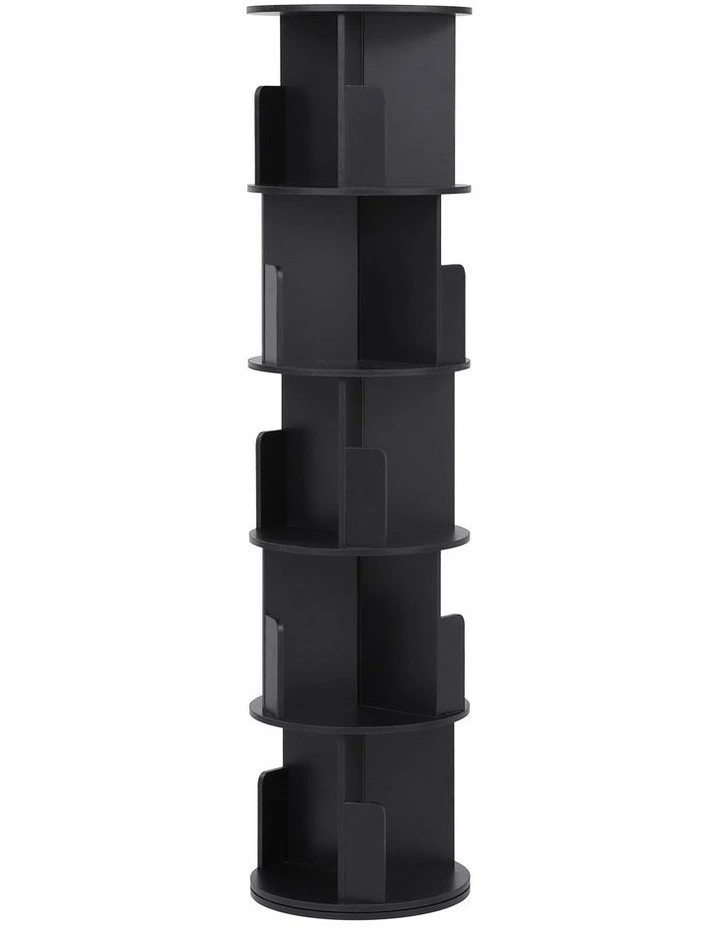 Artiss 5 Tiers Bookshelf Swivel Bookcase Display Shelves Stand Round Black image 3