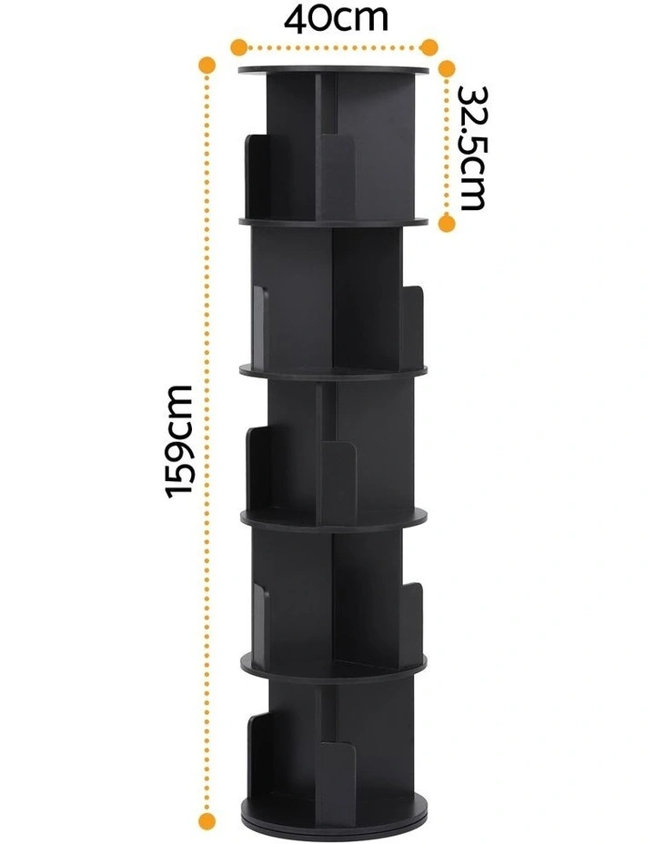 Artiss 5 Tiers Bookshelf Swivel Bookcase Display Shelves Stand Round Black image 5