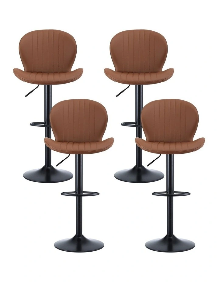 Artiss 4x Bar Stools Kitchen Swivel Gas Lift Counter Chair Shell Leather Brown image 2