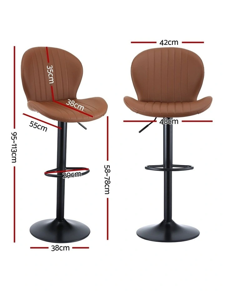 Artiss 4x Bar Stools Kitchen Swivel Gas Lift Counter Chair Shell Leather Brown image 3