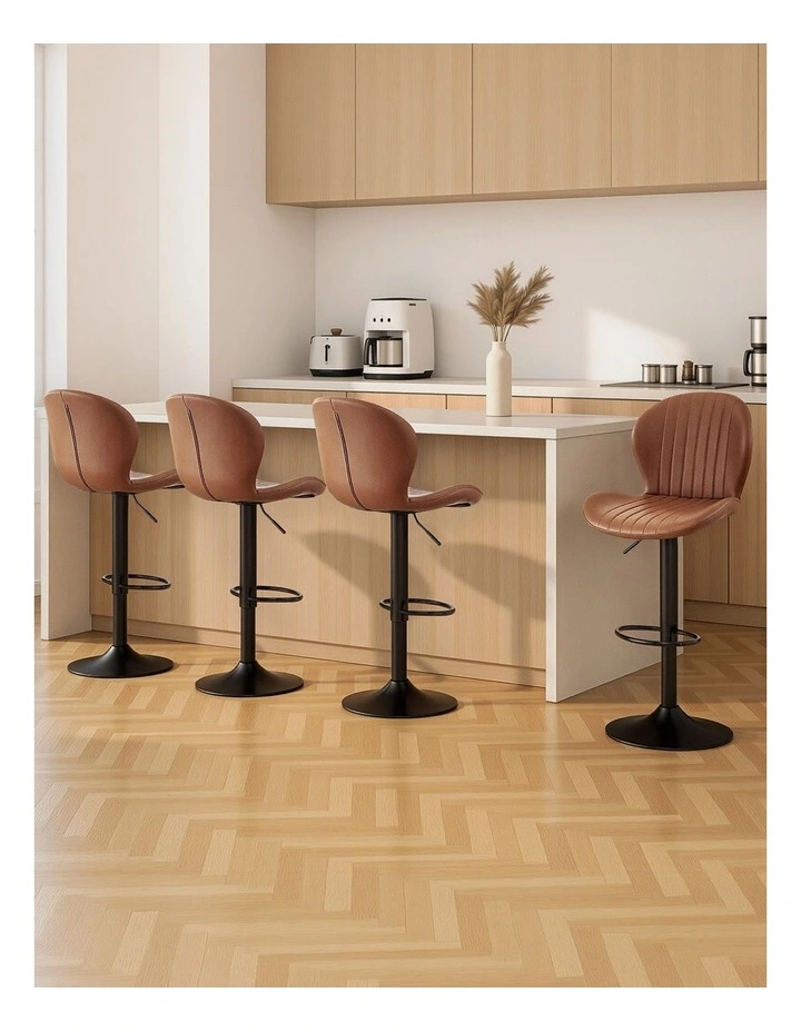 Artiss 4x Bar Stools Kitchen Swivel Gas Lift Counter Chair Shell Leather Brown image 4