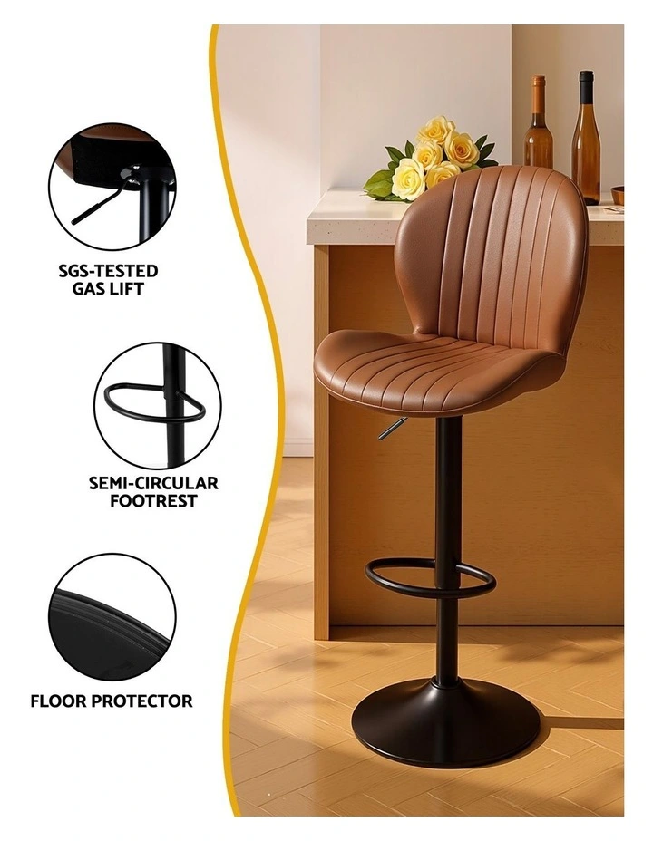 Artiss 4x Bar Stools Kitchen Swivel Gas Lift Counter Chair Shell Leather Brown image 5