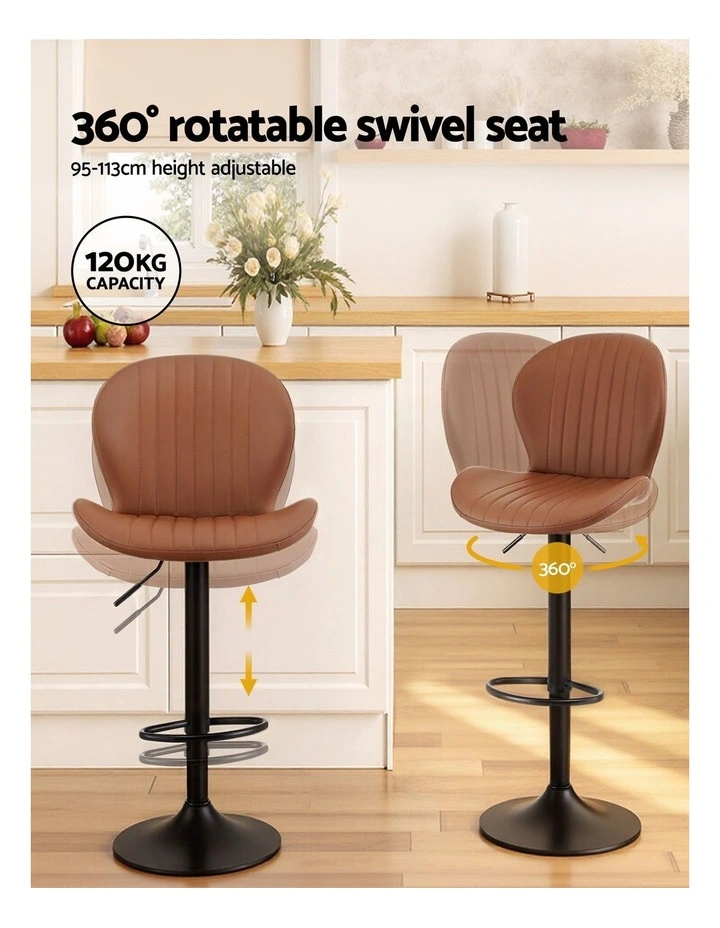 Artiss 4x Bar Stools Kitchen Swivel Gas Lift Counter Chair Shell Leather Brown image 6