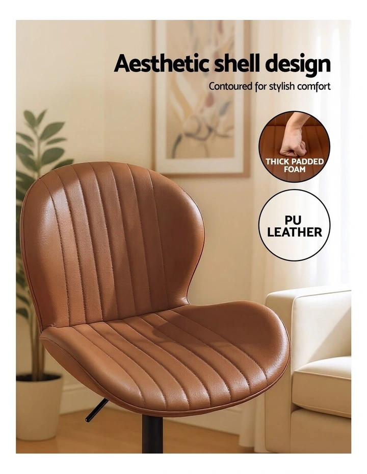 Artiss 4x Bar Stools Kitchen Swivel Gas Lift Counter Chair Shell Leather Brown image 7