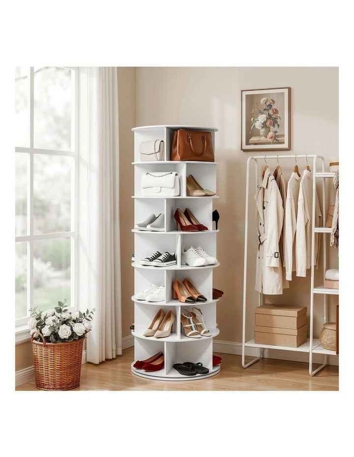 Artiss 7 Tier 360 Rotating Shoe Rack Storage Display Shelf White image 4