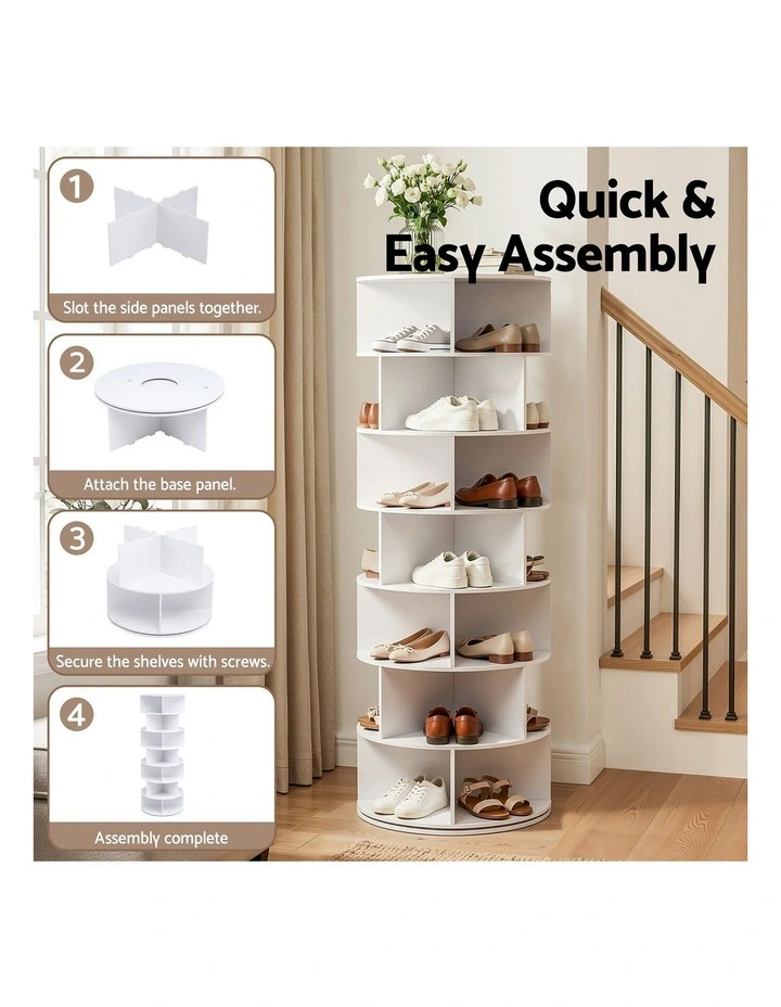 Artiss 7 Tier 360 Rotating Shoe Rack Storage Display Shelf White image 7