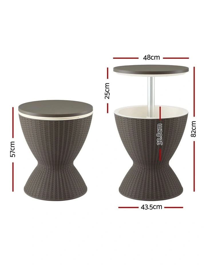 Gardeon Outdoor Bar Table Portable Ice Bucket Cooler 30L Adjustable Top Brown image 2