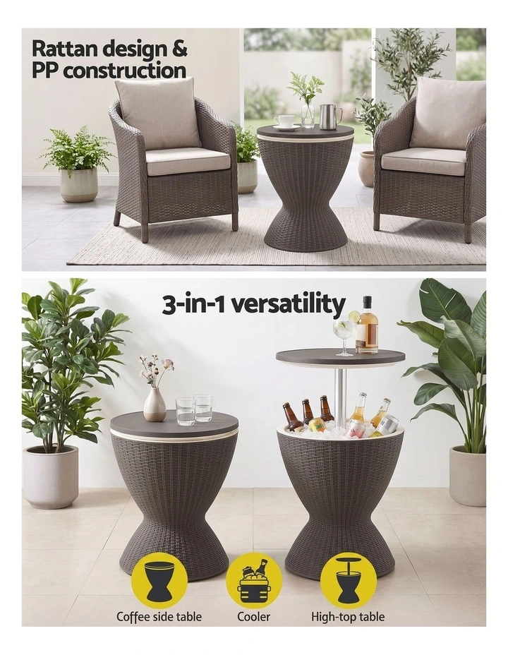 Gardeon Outdoor Bar Table Portable Ice Bucket Cooler 30L Adjustable Top Brown image 4