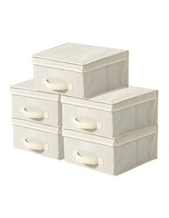 Takara Kasa Faux Linen Collapsible Storage Box with Lid 5 Pack 30x30x16cm in Natural