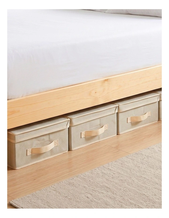 Takara Kasa Faux Linen Collapsible Storage Box with Lid 5 Pack 30x30x16cm in Natural image 2