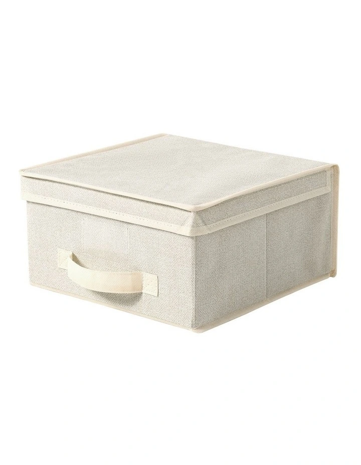 Takara Kasa Faux Linen Collapsible Storage Box with Lid 5 Pack 30x30x16cm in Natural image 3