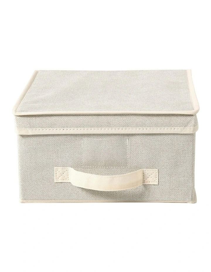 Takara Kasa Faux Linen Collapsible Storage Box with Lid 5 Pack 30x30x16cm in Natural image 4