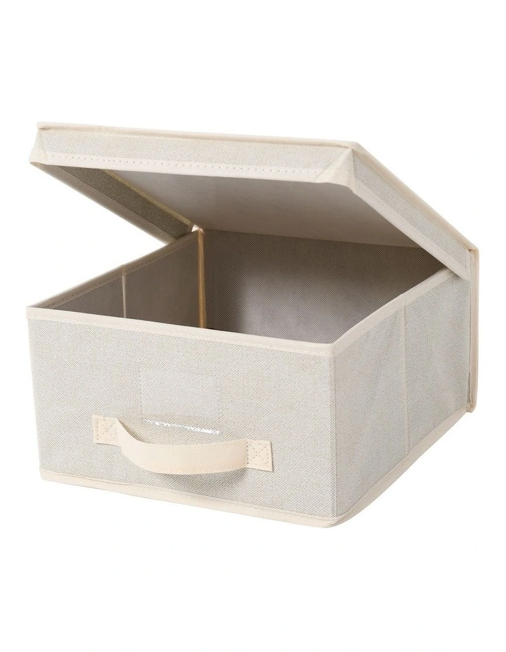 Takara Kasa Faux Linen Collapsible Storage Box with Lid 5 Pack 30x30x16cm in Natural image 5