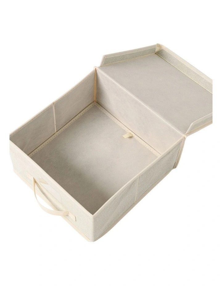 Takara Kasa Faux Linen Collapsible Storage Box with Lid 5 Pack 30x30x16cm in Natural image 6