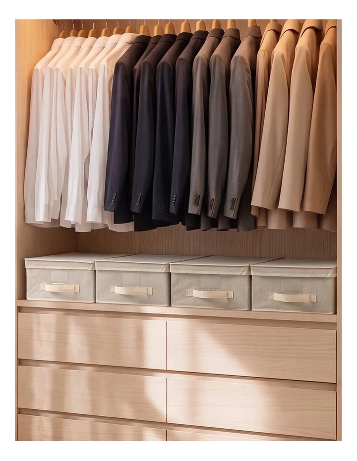 Takara Kasa Faux Linen Collapsible Storage Box with Lid 5 Pack 30x30x16cm in Natural image 7