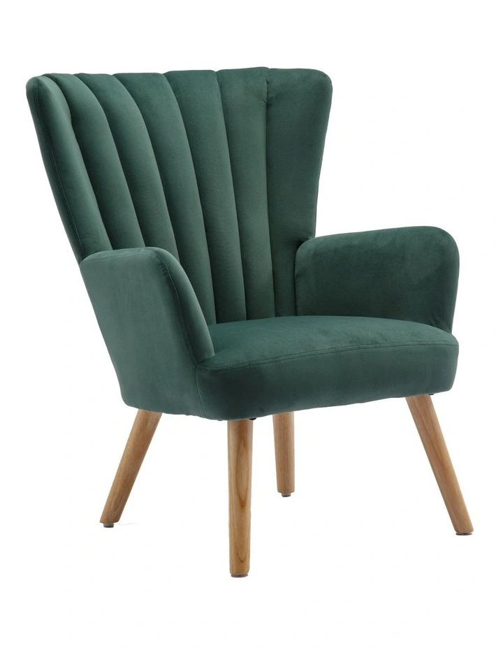 Velvet Wingback Modern Accent Chair with Four Wood Legs, Shell Back Comfy Armchair image 1