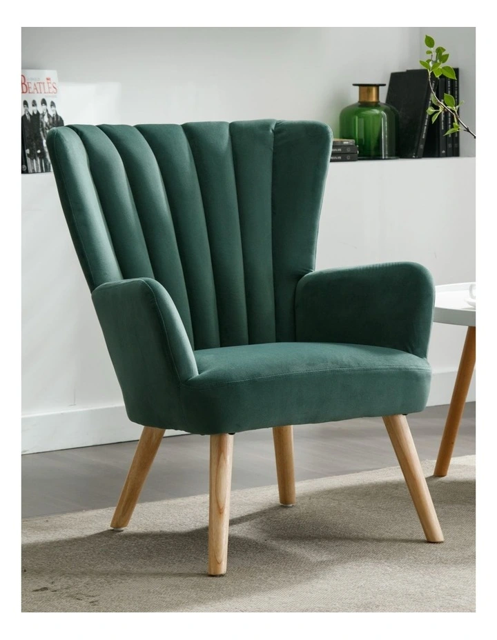 Velvet Wingback Modern Accent Chair with Four Wood Legs, Shell Back Comfy Armchair image 2
