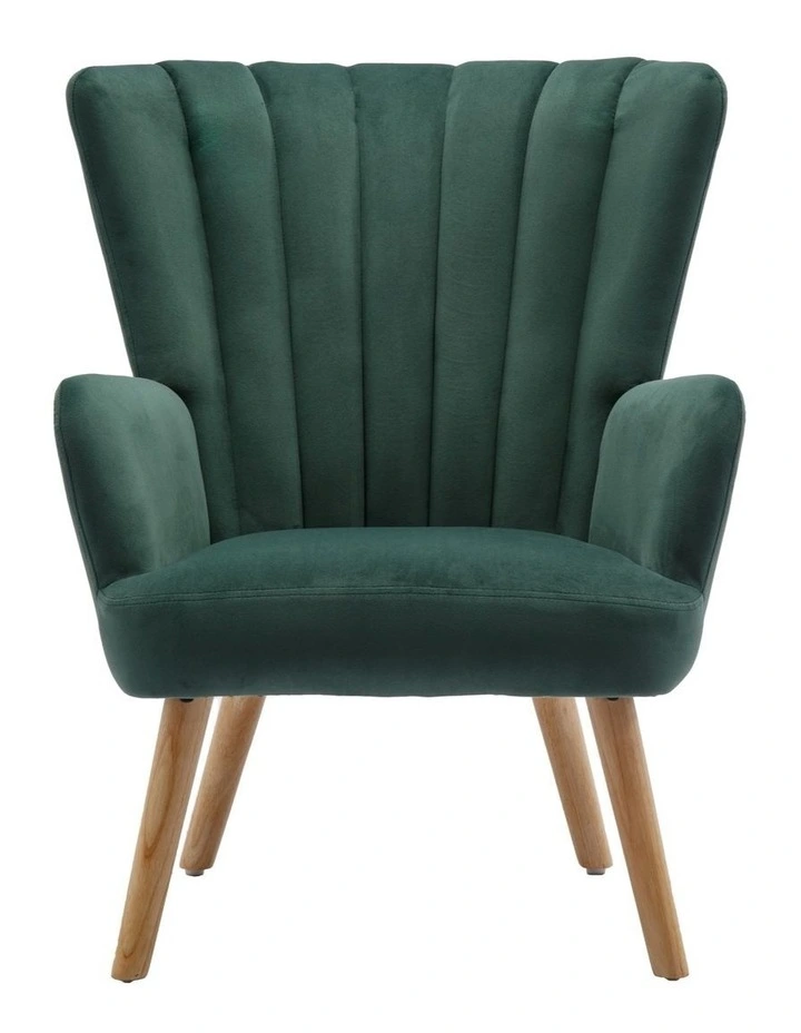 Velvet Wingback Modern Accent Chair with Four Wood Legs, Shell Back Comfy Armchair image 3