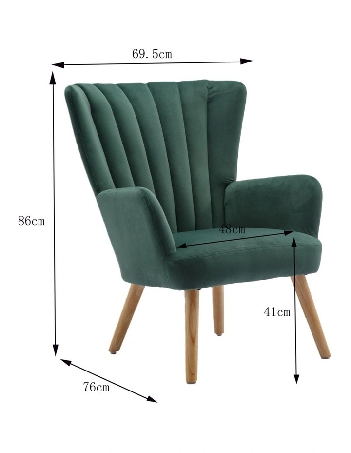 Velvet Wingback Modern Accent Chair with Four Wood Legs, Shell Back Comfy Armchair image 7