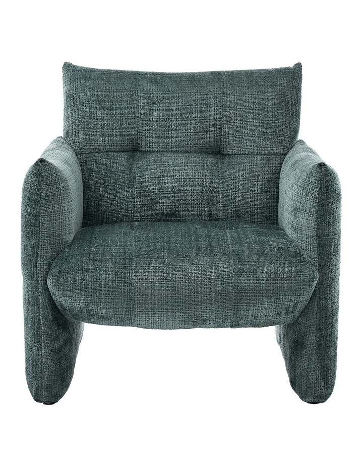 Modern Minimalist Low-Slung Single Accent Chair, Thick Padded Chenille Upholstered Lounge Armchair image 1