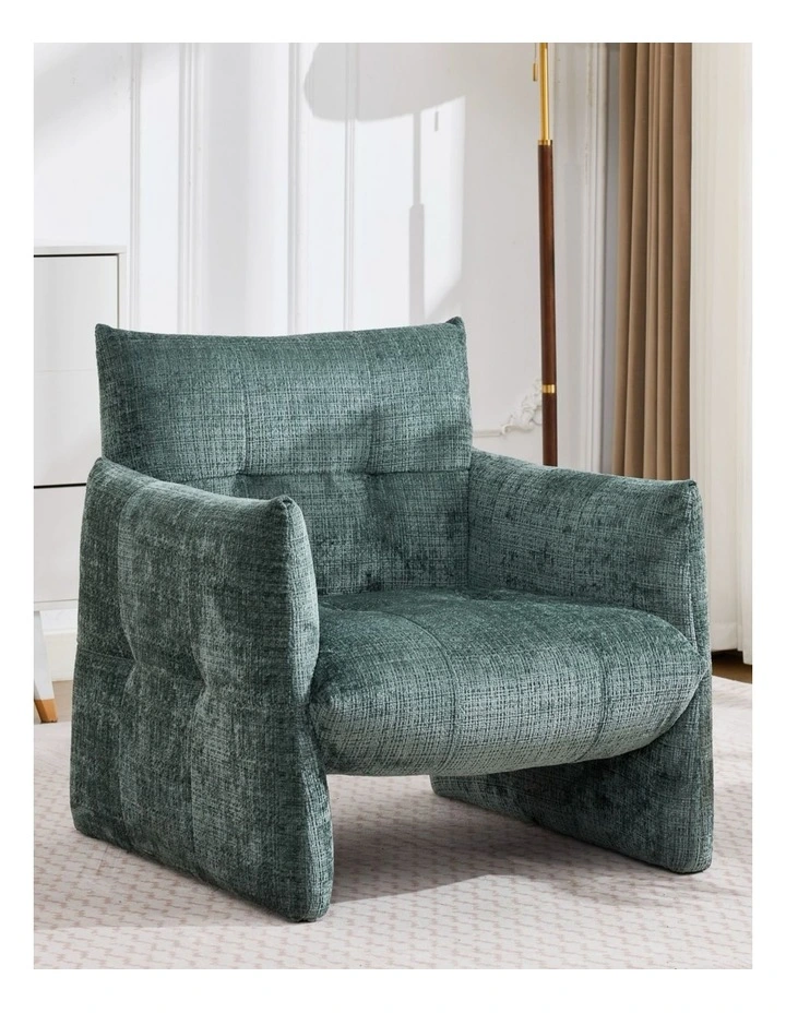 Modern Minimalist Low-Slung Single Accent Chair, Thick Padded Chenille Upholstered Lounge Armchair image 2
