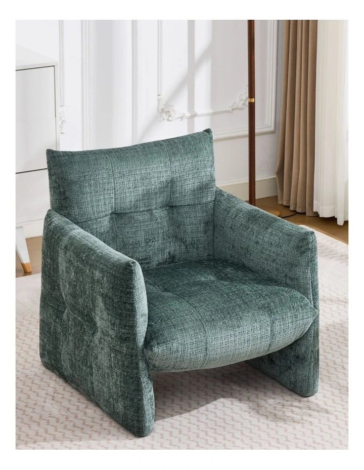Modern Minimalist Low-Slung Single Accent Chair, Thick Padded Chenille Upholstered Lounge Armchair image 3