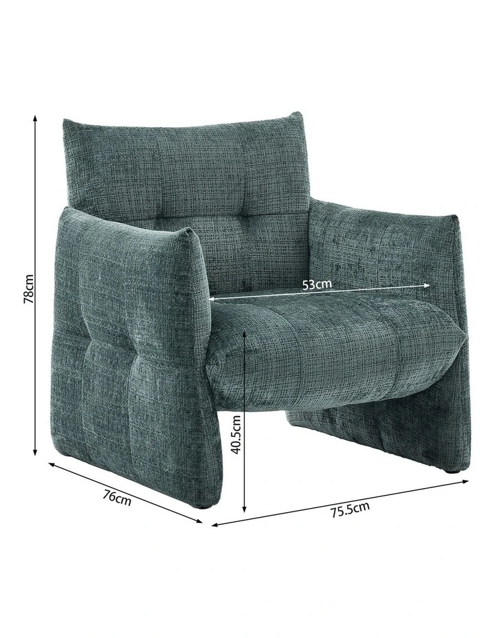 Modern Minimalist Low-Slung Single Accent Chair, Thick Padded Chenille Upholstered Lounge Armchair image 7