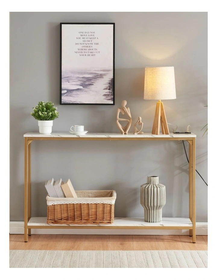 2 Tier Console Table with Power Outlets and USB Ports, Entryway Table with Charging Station & Shelf image 3