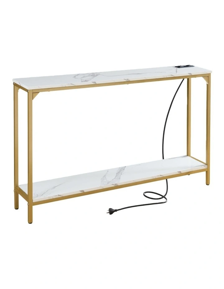 2 Tier Console Table with Power Outlets and USB Ports, Entryway Table with Charging Station & Shelf image 6