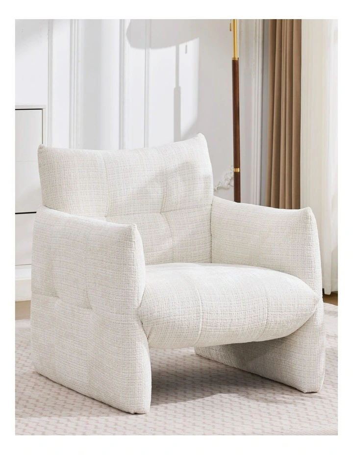 Modern Minimalist Low-Slung Single Accent Chair, Thick Padded Chenille Upholstered Lounge Armchair image 2