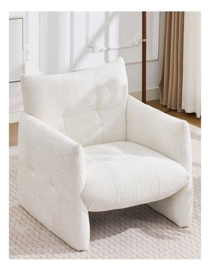 Modern Minimalist Low-Slung Single Accent Chair, Thick Padded Chenille Upholstered Lounge Armchair image 3