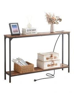 2 Tier Console Table with Power Outlets and USB Ports, Entryway Table with Charging Station & Shelf