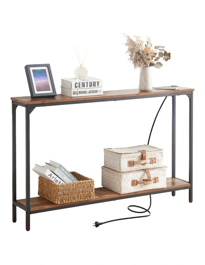 2 Tier Console Table with Power Outlets and USB Ports, Entryway Table with Charging Station & Shelf image 1