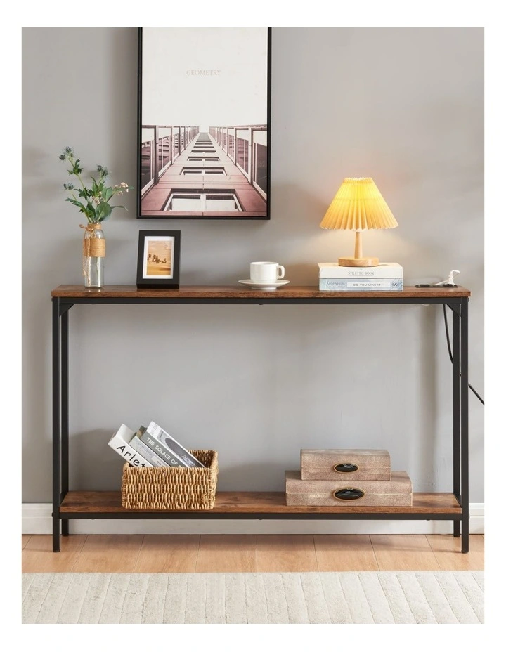 2 Tier Console Table with Power Outlets and USB Ports, Entryway Table with Charging Station & Shelf image 3