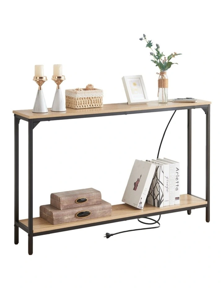 2 Tier Console Table with Power Outlets and USB Ports, Entryway Table with Charging Station & Shelf image 1