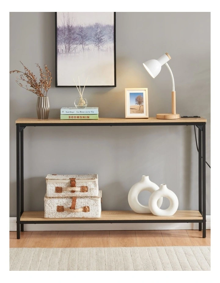 2 Tier Console Table with Power Outlets and USB Ports, Entryway Table with Charging Station & Shelf image 3
