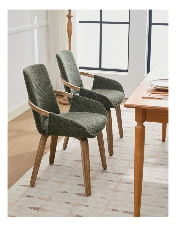 Set of 2 Upholstery Dining Chairs, Mid Century Bentwood Kitchen Chairs with Arms image 2