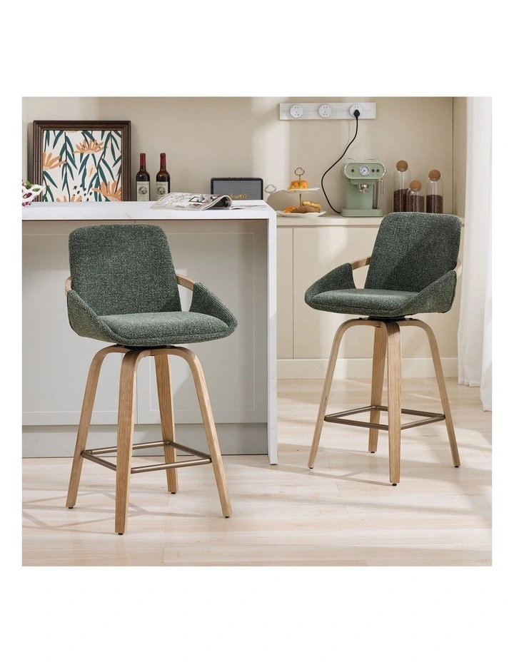 Set of 2 Swivel Bar Stools with Back, Modern Set of 2 Bar Chairs with Curved Back and 360 Swivel image 2