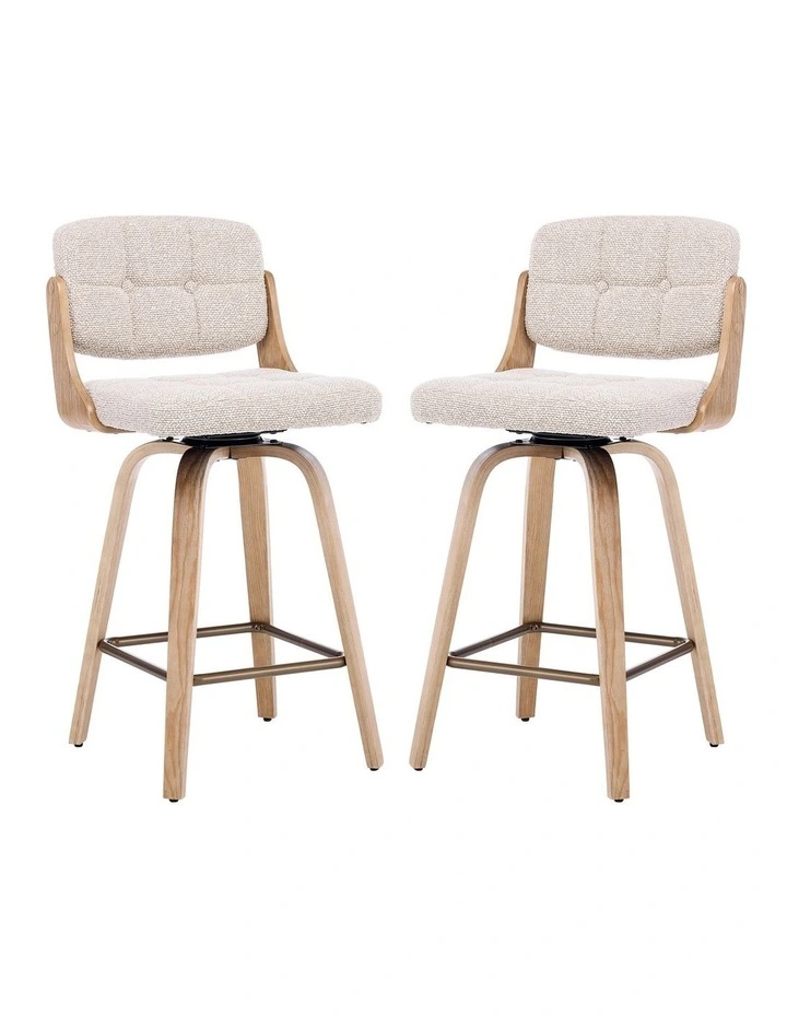 Set of 2 Swivel Bar Stools with Button Back, Upholstery Mid-Century Design Counter Stool image 1
