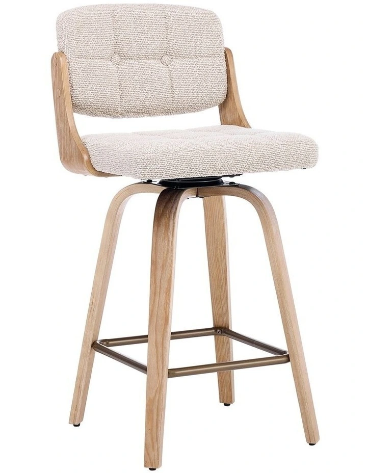 Set of 2 Swivel Bar Stools with Button Back, Upholstery Mid-Century Design Counter Stool image 4