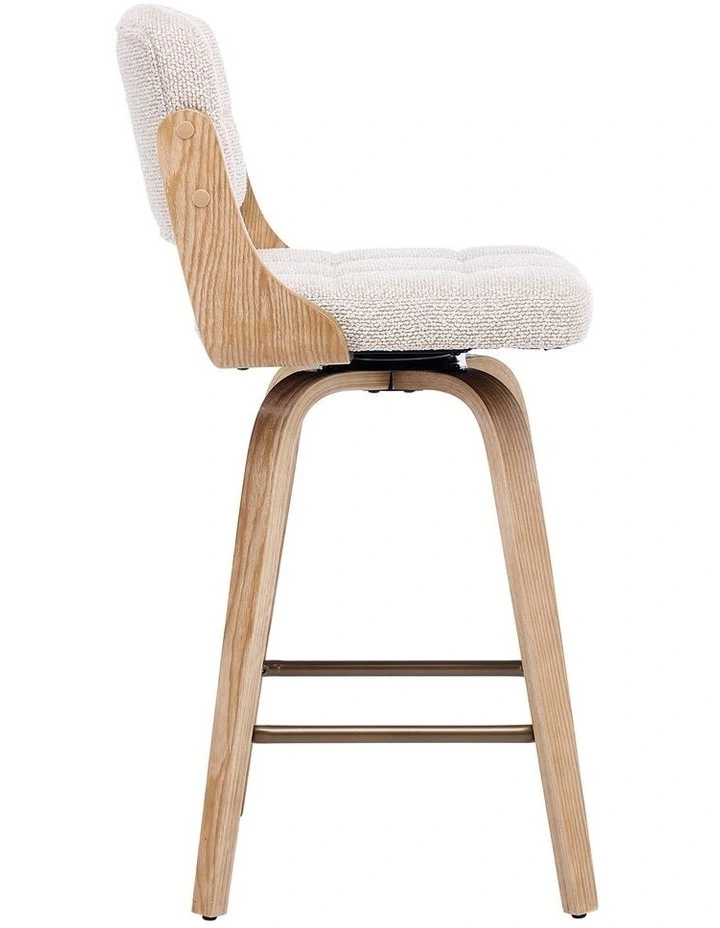 Set of 2 Swivel Bar Stools with Button Back, Upholstery Mid-Century Design Counter Stool image 5