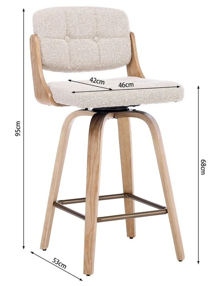 Set of 2 Swivel Bar Stools with Button Back, Upholstery Mid-Century Design Counter Stool image 7
