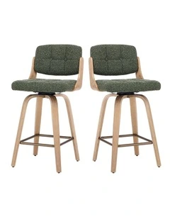 Set of 2 Swivel Bar Stools with Button Back, Upholstery Mid-Century Design Counter Stool