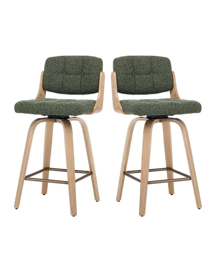 Set of 2 Swivel Bar Stools with Button Back, Upholstery Mid-Century Design Counter Stool image 1