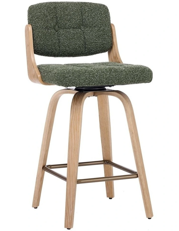 Set of 2 Swivel Bar Stools with Button Back, Upholstery Mid-Century Design Counter Stool image 4