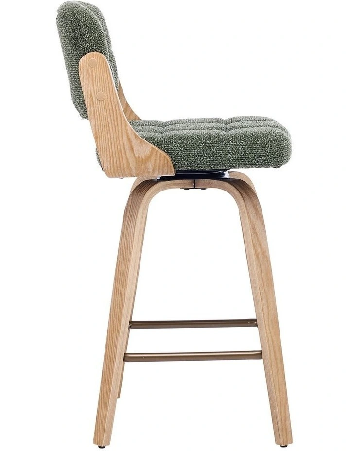 Set of 2 Swivel Bar Stools with Button Back, Upholstery Mid-Century Design Counter Stool image 5