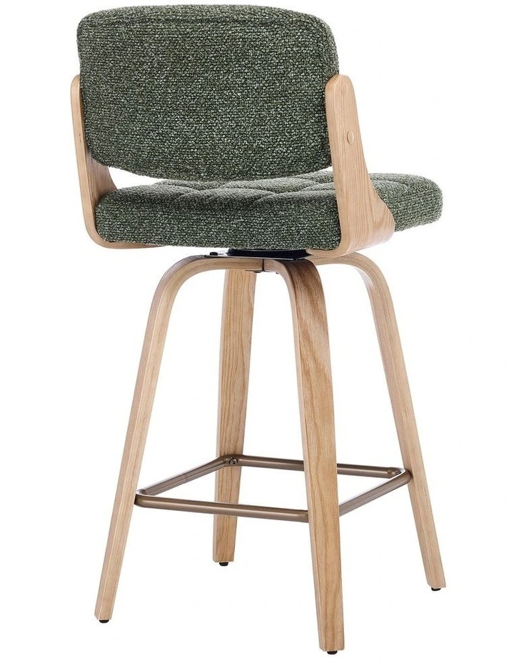Set of 2 Swivel Bar Stools with Button Back, Upholstery Mid-Century Design Counter Stool image 6