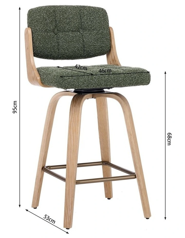 Set of 2 Swivel Bar Stools with Button Back, Upholstery Mid-Century Design Counter Stool image 7